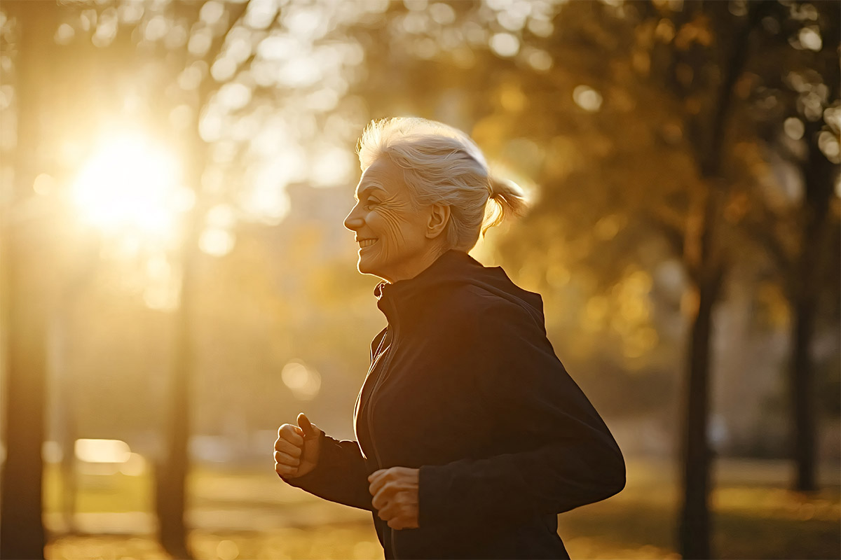 akşam koşusu yapan yaşlı kadın