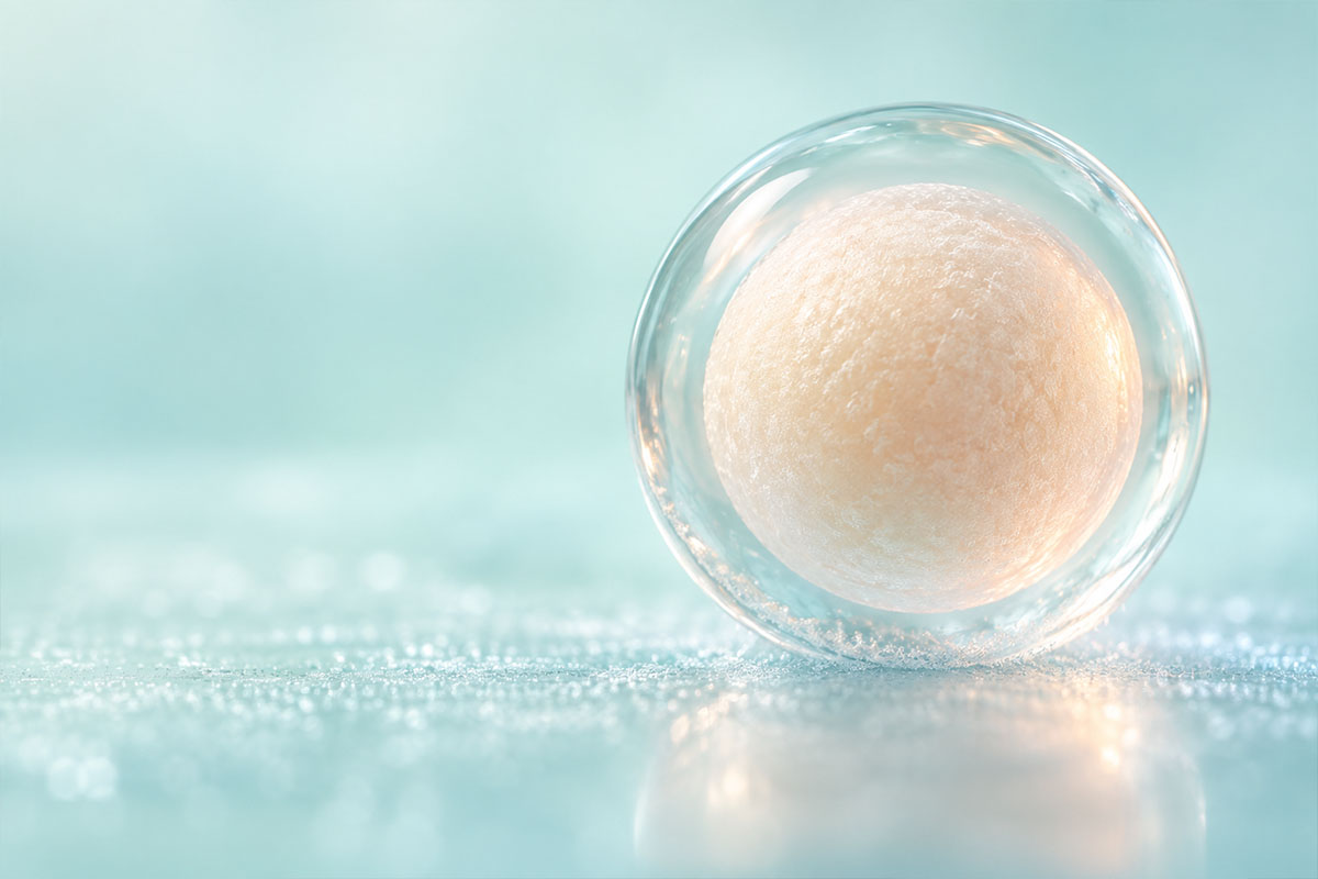 Kadınlarda fertilite koruma yöntemlerini temsil eden dondurulmuş yumurta hücresi